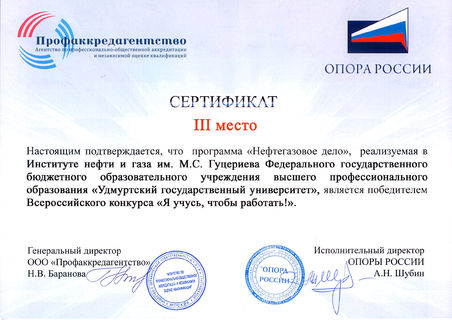 Сертификат Опора России 2016